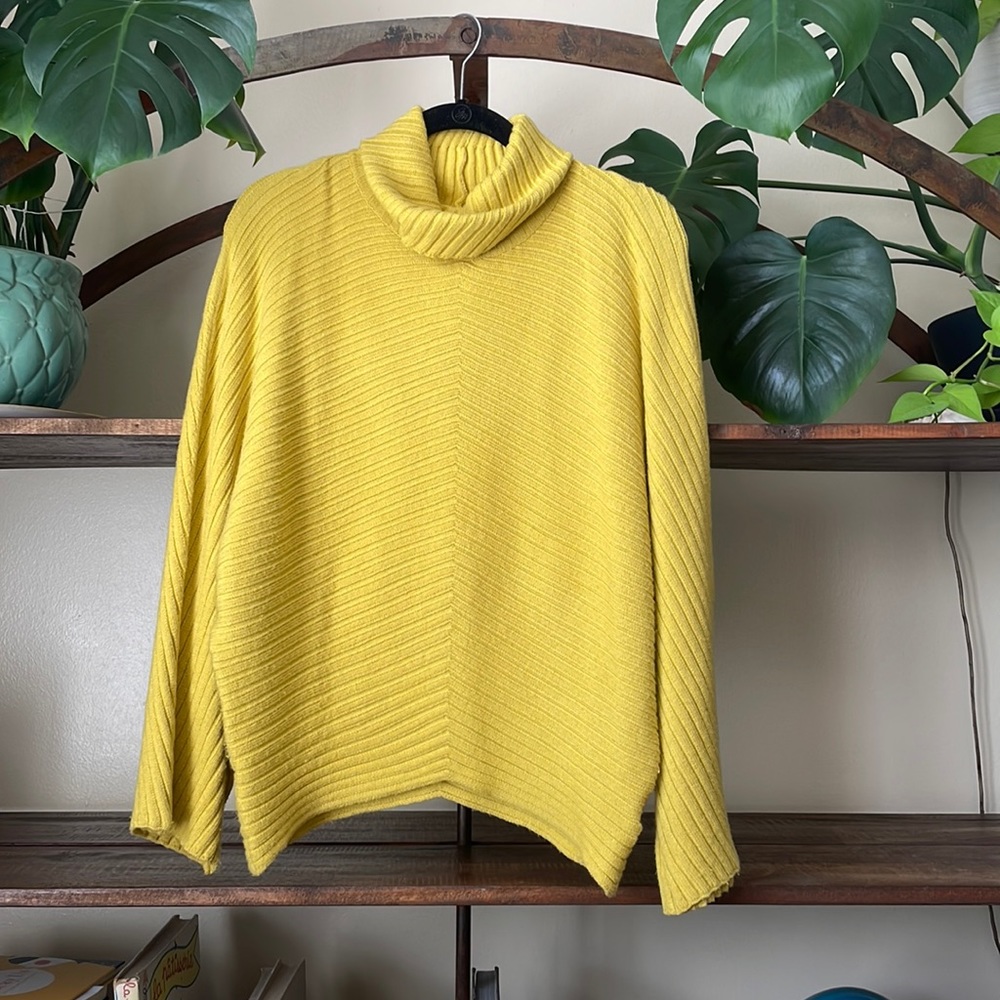 Moth | Mustard cowl neck ribbed sweater | x-small